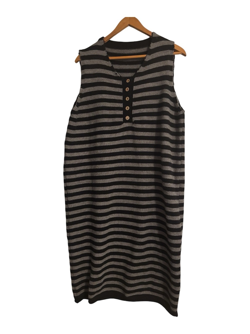 Women's Sweater Dress, Sleeveless, Midi, Black And Gray Striped, Size XL - XXL